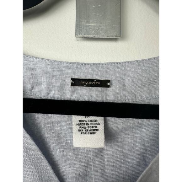NEW Magaschoni Womens XL 100% Linen Button Popover Sleeveless $148 Lt. Blue A32 - Picture 2 of 7